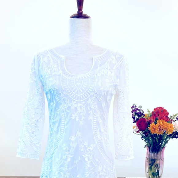 🌹White House Black Market Two-piece Embroidered Tunic Top, Size XS, White - Picture 2 of 9